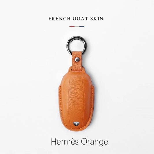 Leather Key Cover with Tesla ( Free embossing of mobile phone number on the leather strap )