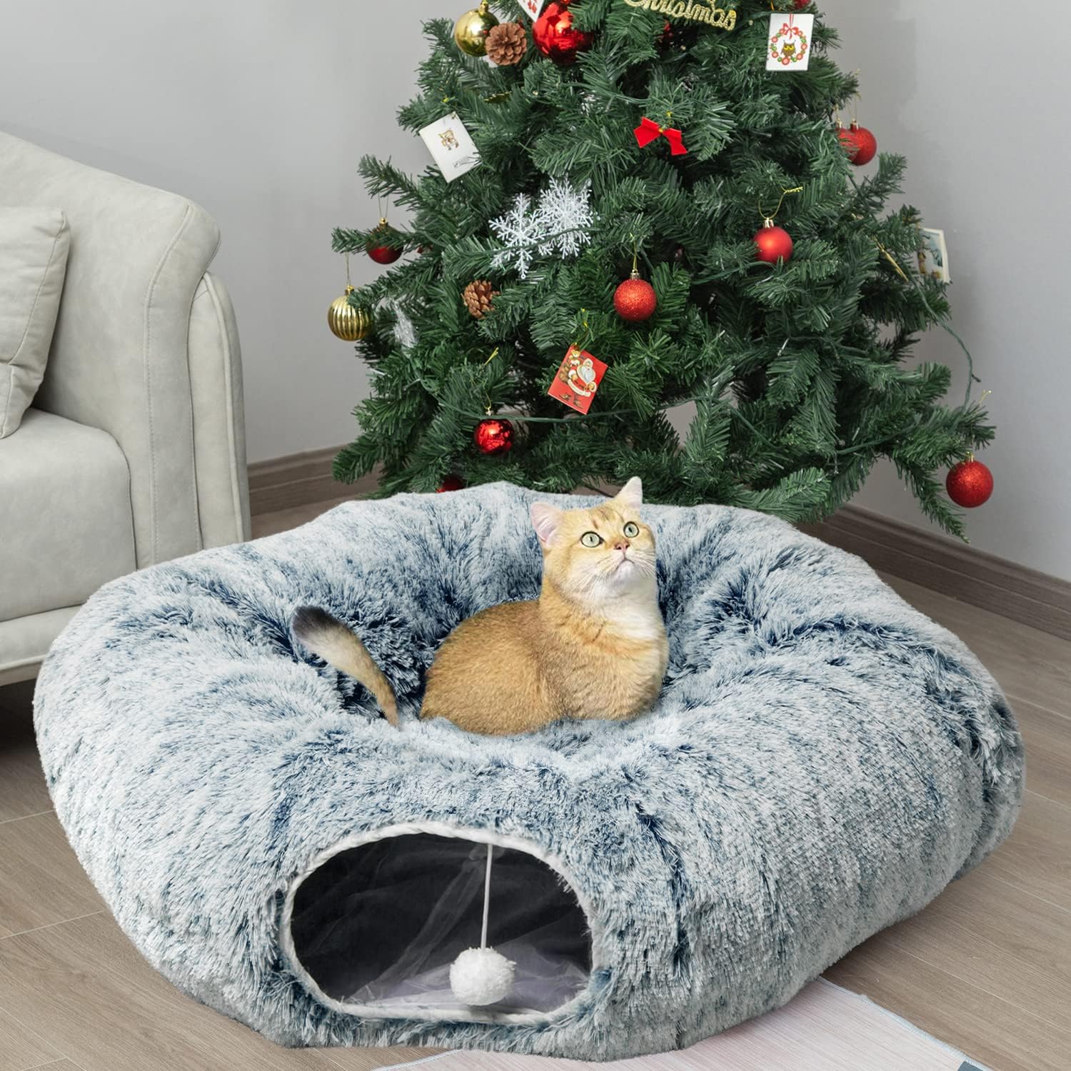Cat Tunnel Bed with Central Mat