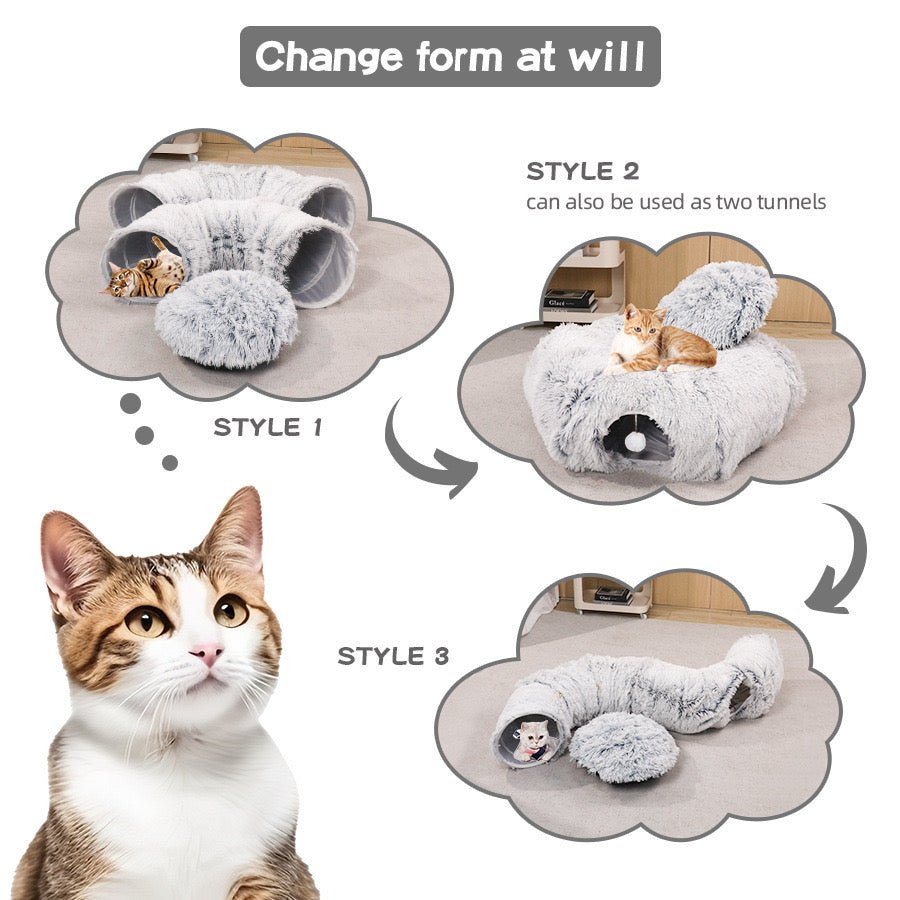 Cat Tunnel Bed with Central Mat
