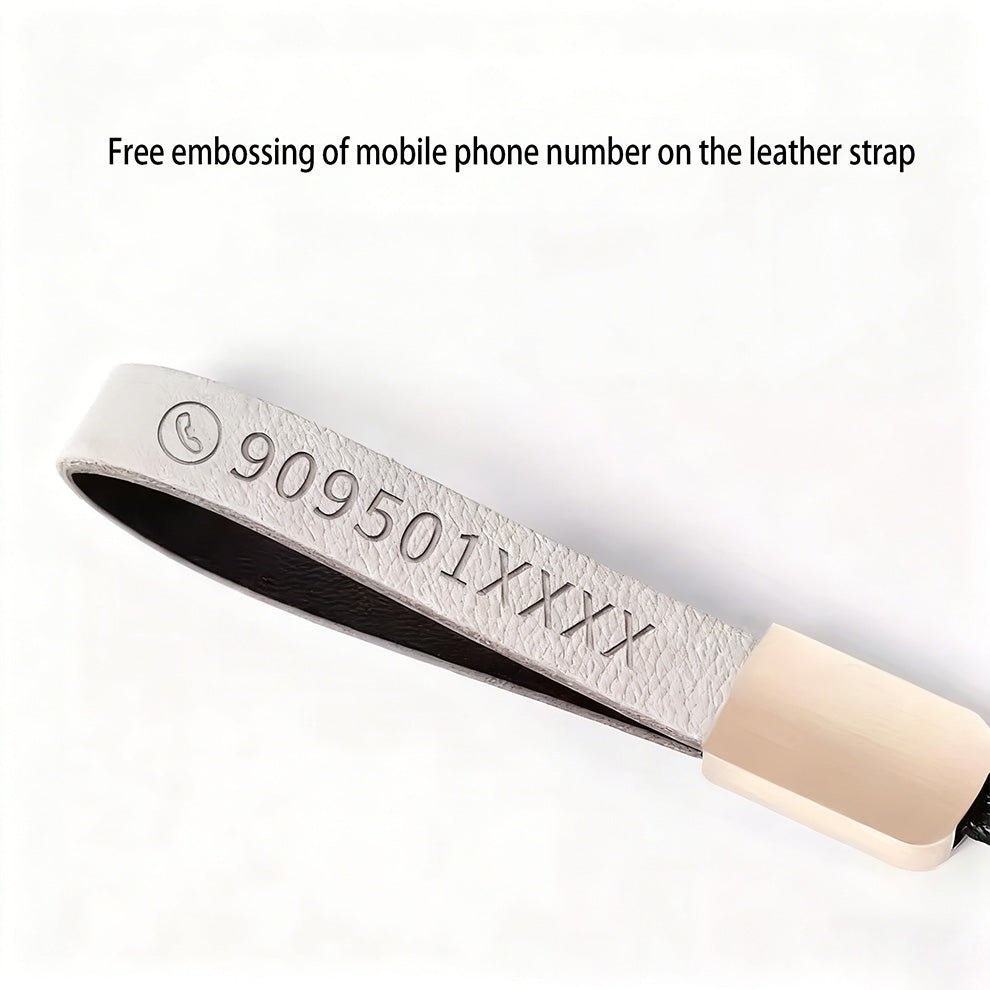 Leather Key Cover with Tesla ( Free embossing of mobile phone number on the leather strap )