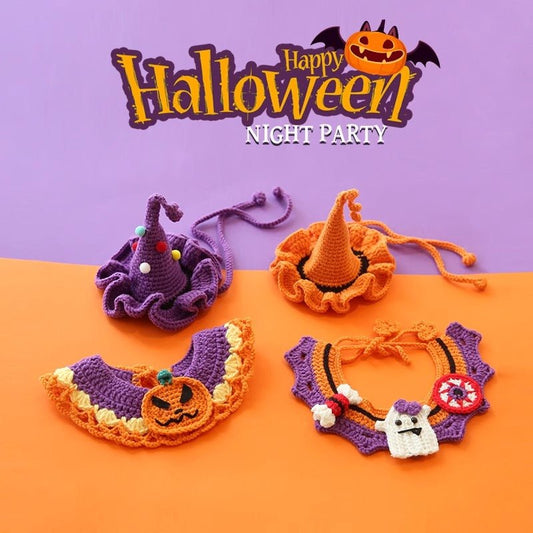 Halloween cat Costumes Halloween Witch Hat And Bib Scarf Set Pet Collar,Pumpkin Beret Hat