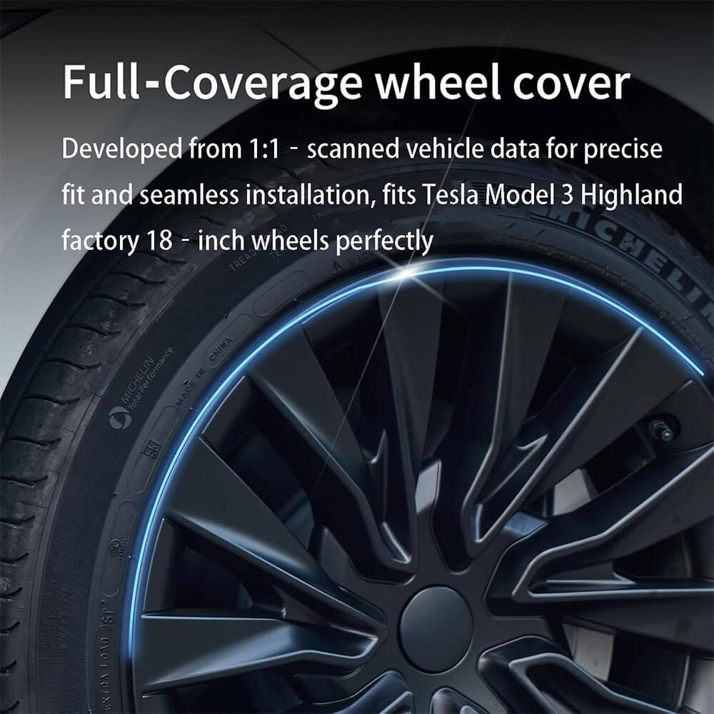 BOVECS 18" Turbine Aero Wheel Covers Compatible with Tesla Model 3 (2024–2025) – Full Coverage Hubcaps (Set of 4)