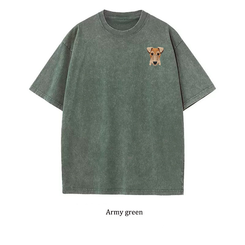Custom Pet Portrait Embroidered SLEEVED T-Shirt