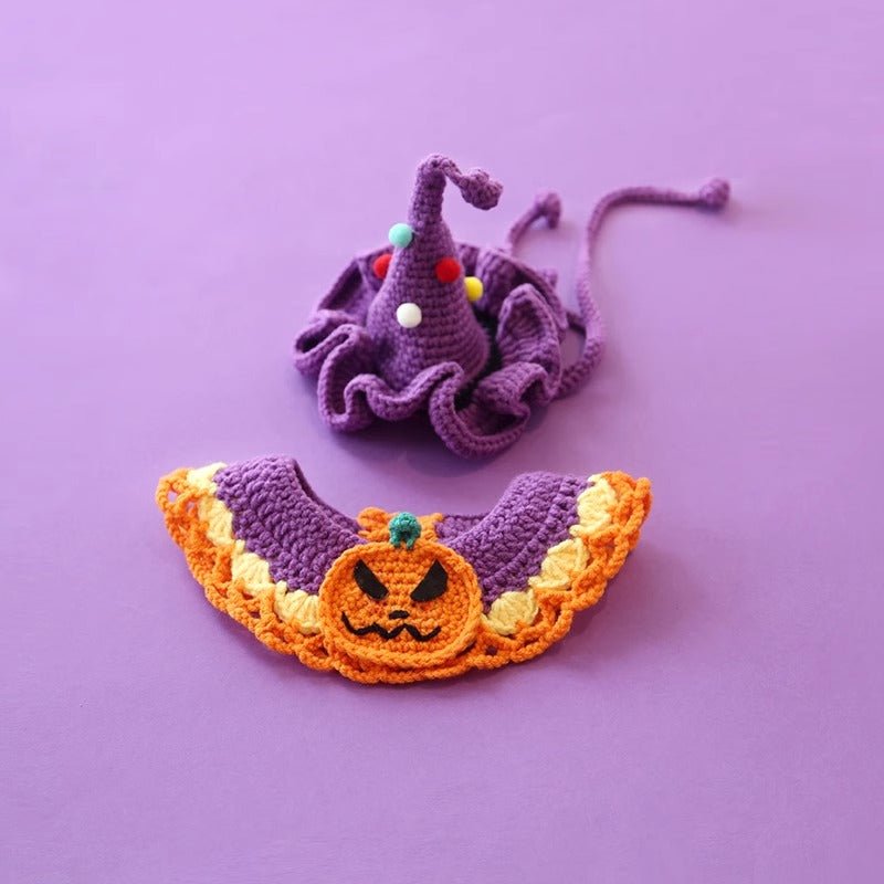 Halloween cat Costumes Halloween Witch Hat And Bib Scarf Set Pet Collar,Pumpkin Beret Hat