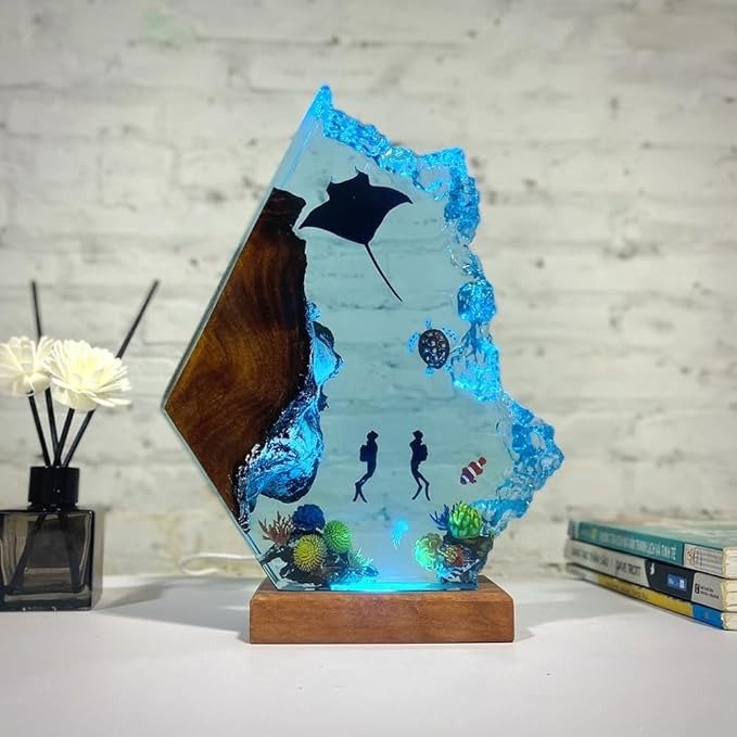 Sea Resin Ocean Lamp,Unique Epoxy Night Light for bedroom,Summer gift for her,Christmas gift video review preview