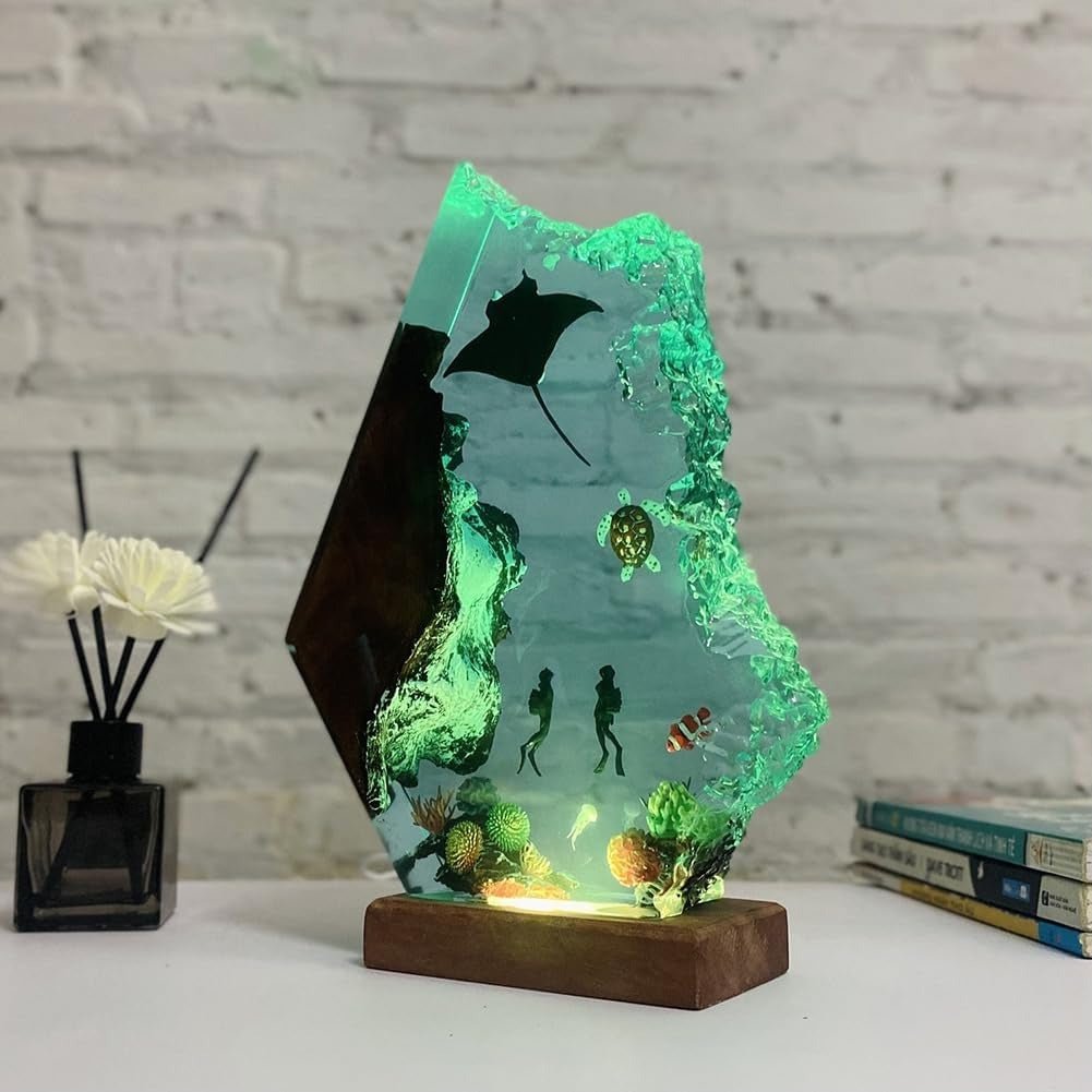 Sea Resin Ocean Lamp,Unique Epoxy Night Light for bedroom,Summer gift for her,Christmas gift