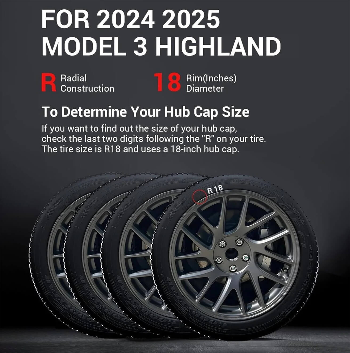 Tesla Model 3 Nova Wheel Covers Hubcaps 18 Inch Hub Caps for 2024 2025 Model 3 Highland Accessories (Set of 4)
