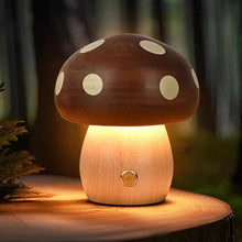 Solid Wood Mushroom Touch Lamp - Rechargeable Dimmable Warm Light Bedside Lamp for Bedroom Living Room
