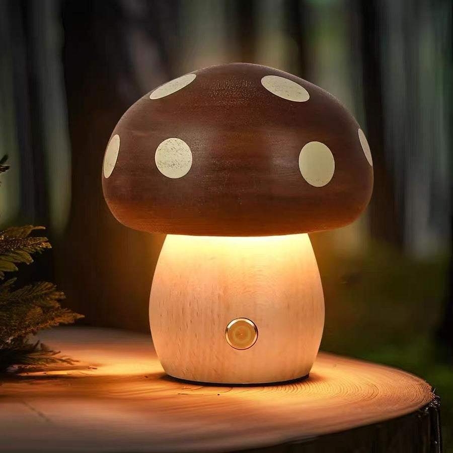 Solid Wood Mushroom Touch Lamp - Rechargeable Dimmable Warm Light Bedside Lamp for Bedroom Living Room video review preview