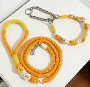 Hand woven pet leash and harness