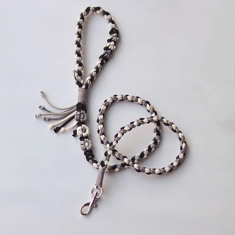 Hand woven pet leash and harness