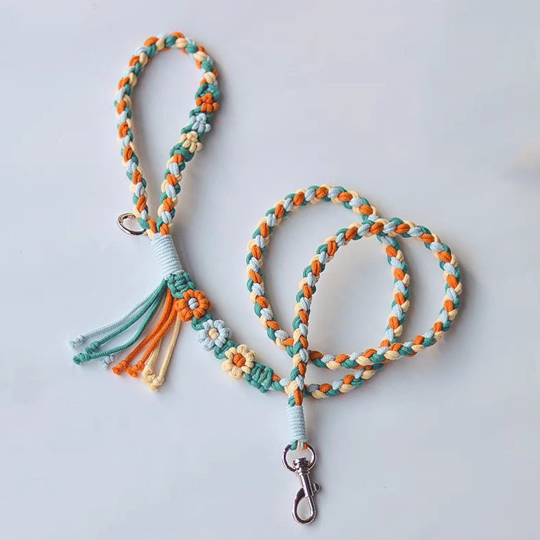 Hand woven pet leash and harness