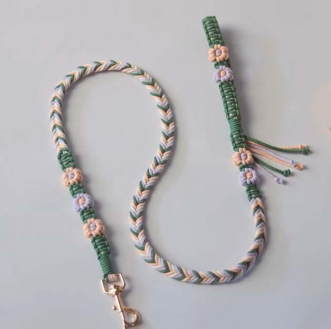 Hand woven pet leash and harness
