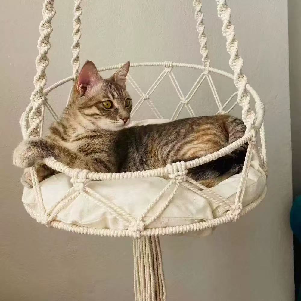 Handmade Boho Macrame Cat Hammock Hanging Cat Bed