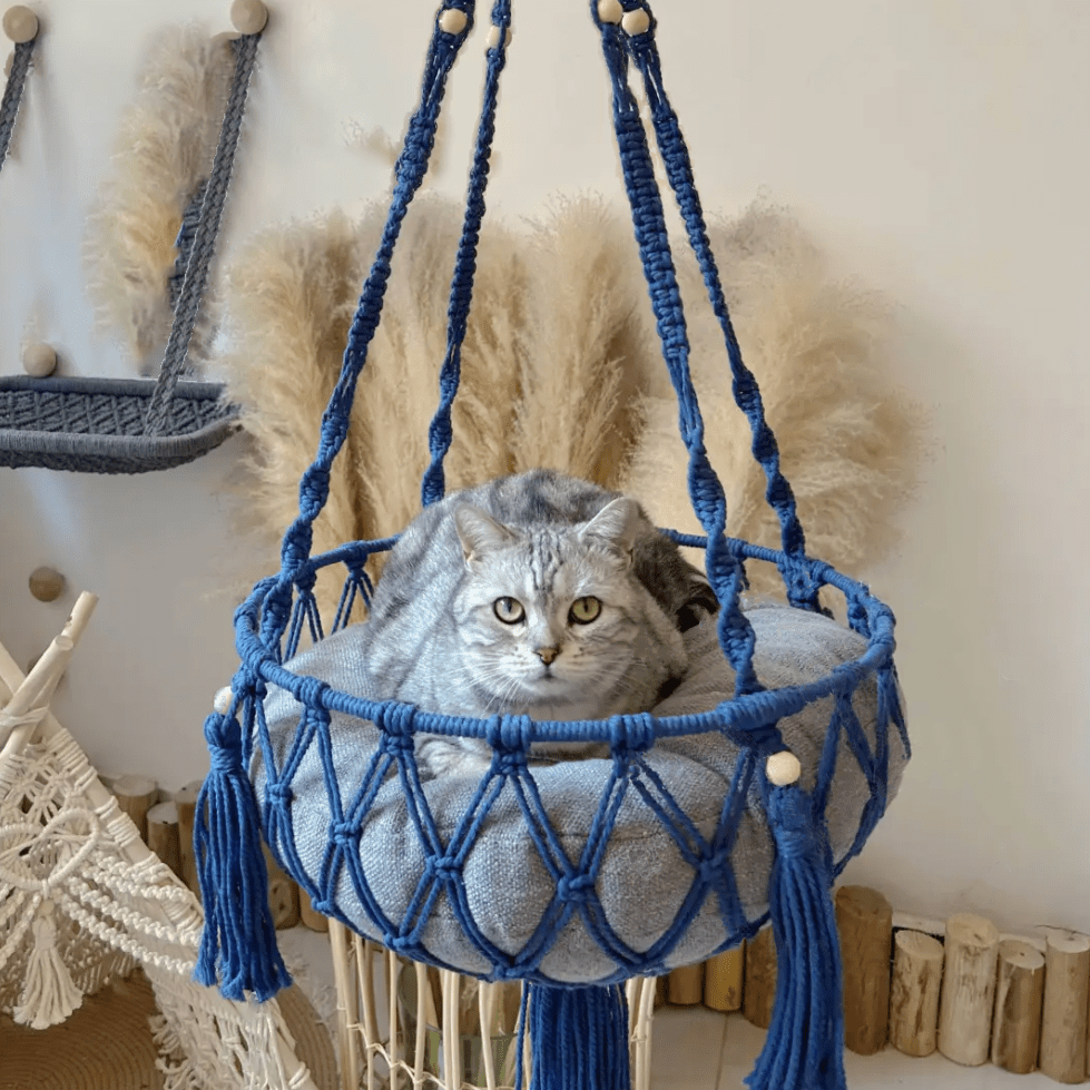 Handmade Boho Macrame Cat Hammock Hanging Cat Bed