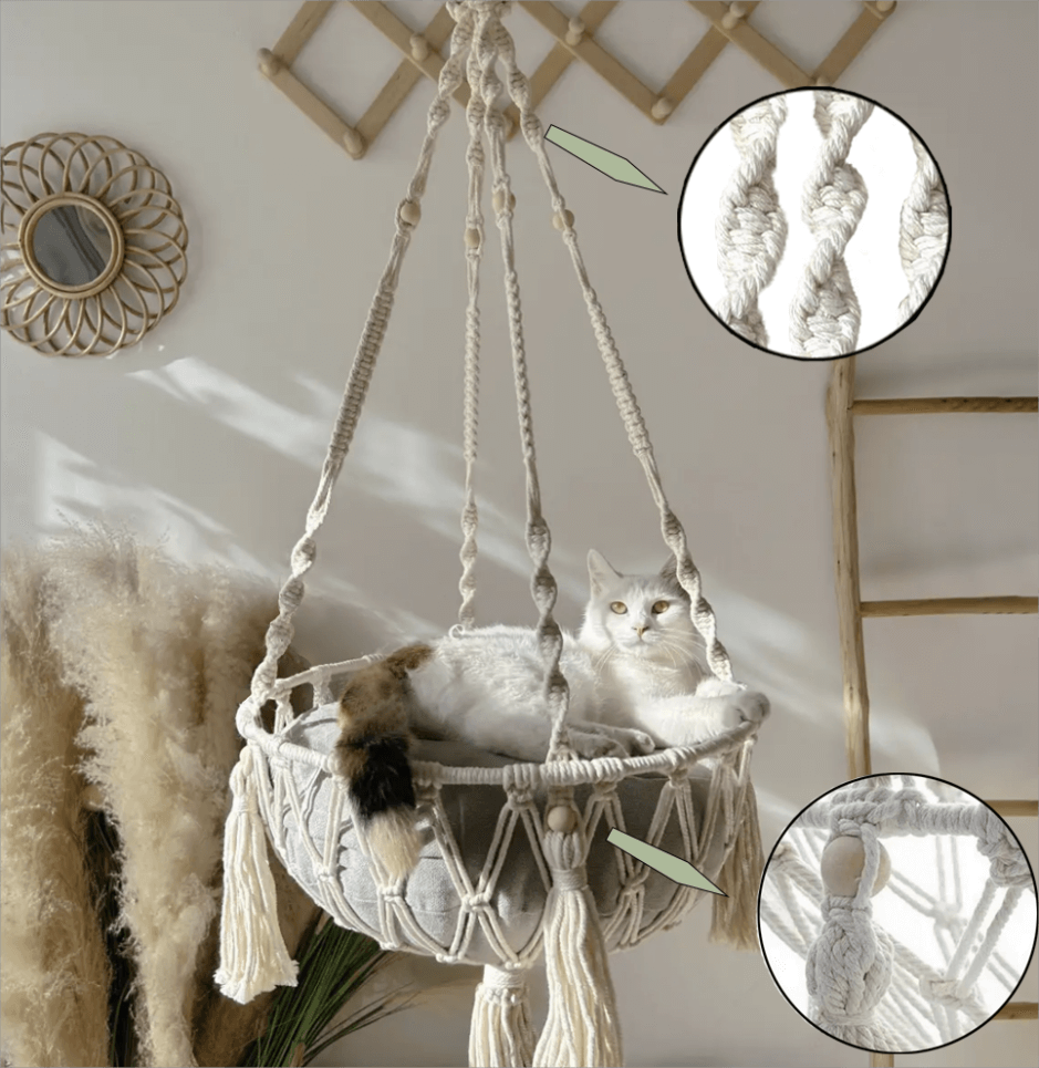 Handmade Boho Macrame Cat Hammock Hanging Cat Bed