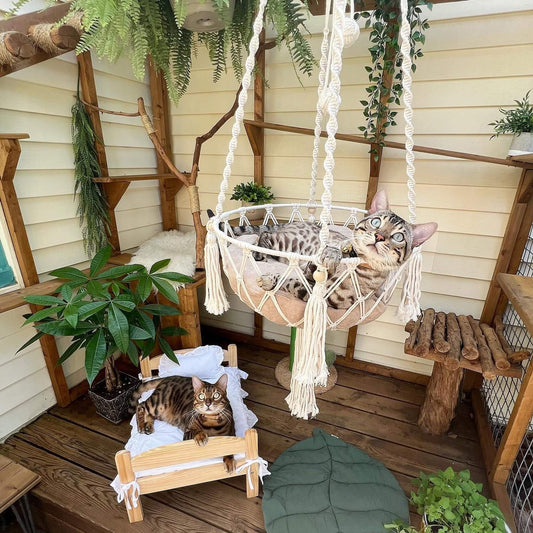 Handmade Boho Macrame Cat Hammock Hanging Cat Bed