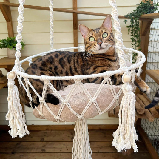 Handmade Boho Macrame Cat Hammock Hanging Cat Bed