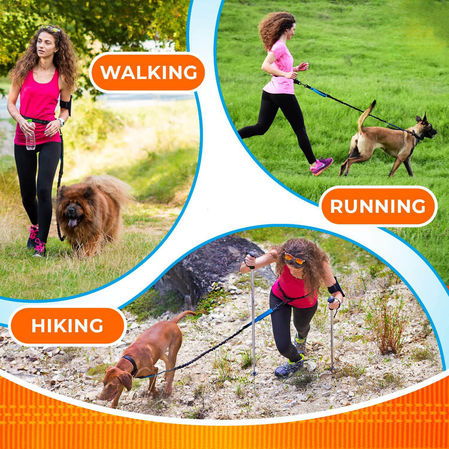Hands free leash with extra security