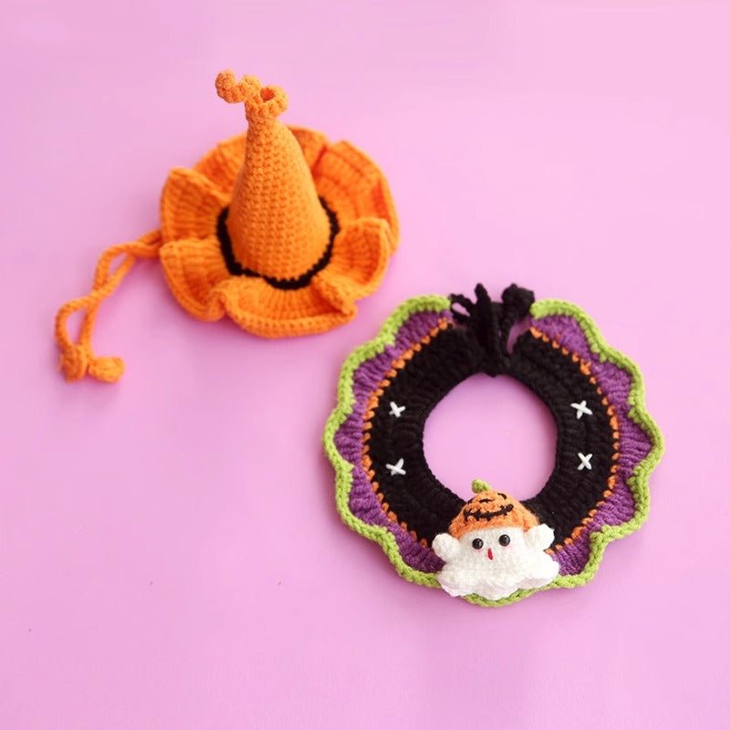 Halloween cat Costumes Halloween Witch Hat And Bib Scarf Set Pet Collar,Pumpkin Beret Hat