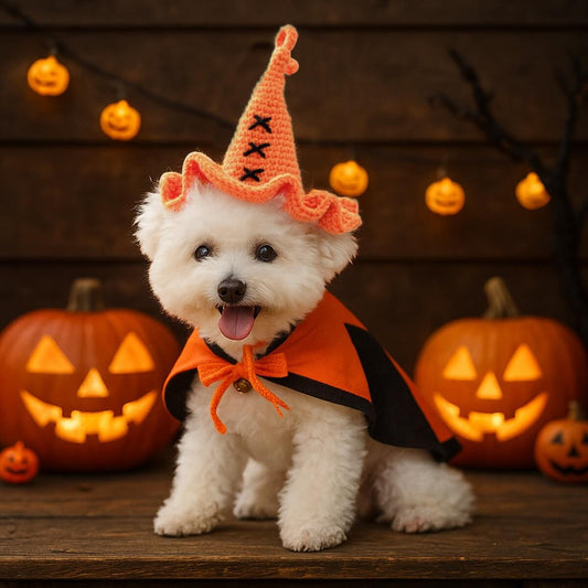 Crochet Halloween Pet Hat: Pumpkin, Witch, or Bat - Handmade Costume Cat Dog Hat