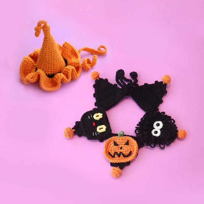 Halloween cat Costumes Halloween Witch Hat And Bib Scarf Set Pet Collar,Pumpkin Beret Hat