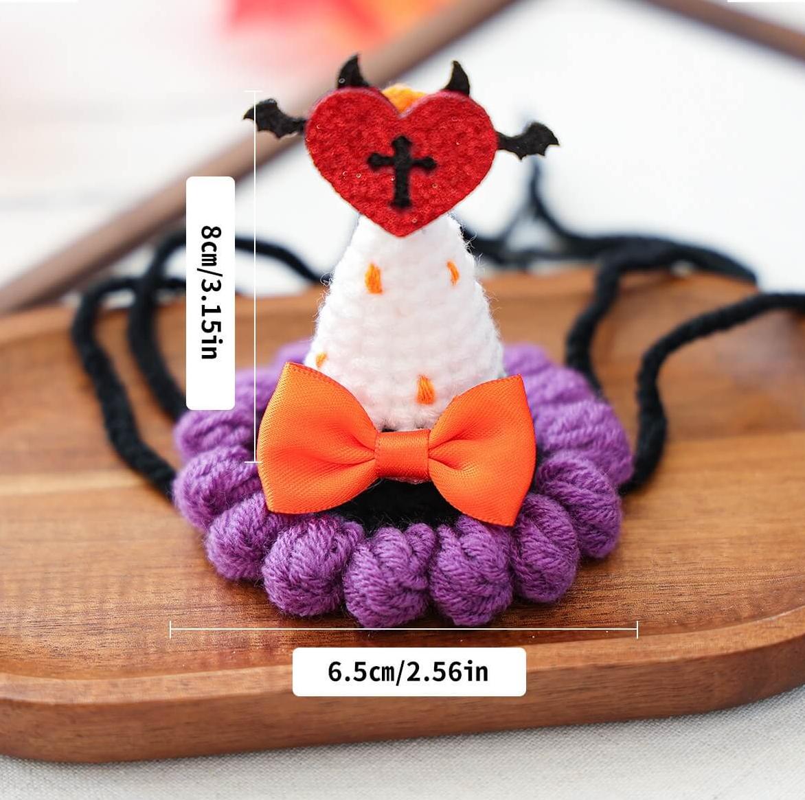 Crochet Halloween Pet Hat: Pumpkin, Witch, or Bat - Handmade Costume Cat Dog Hat